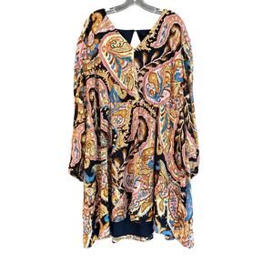 Sanctuary NWT Paisley Mini Dress 2X Plus Boho Artsy Long Sleeve Babydoll